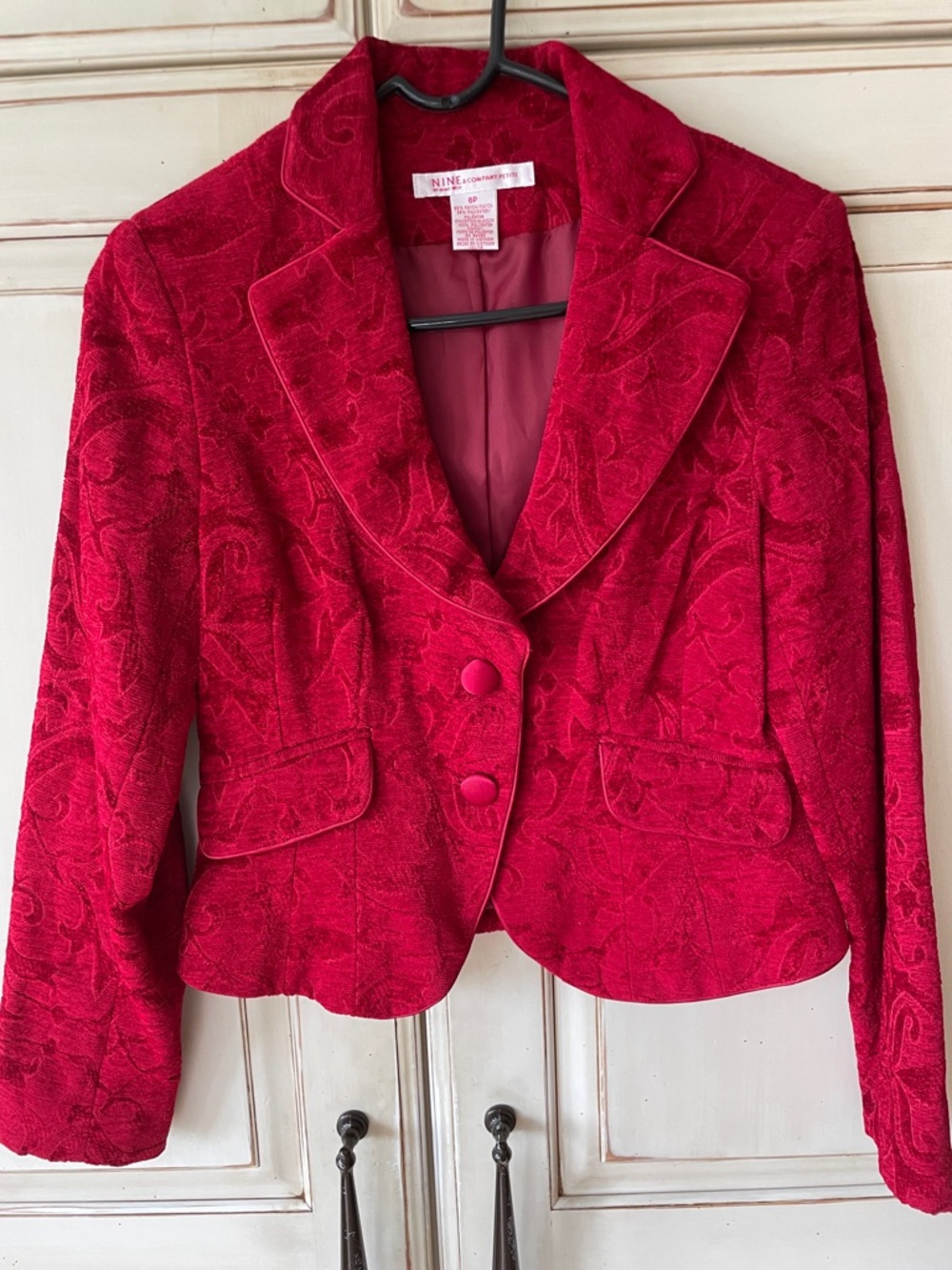 Nine West Deep Red Velvet Tailored Blazer